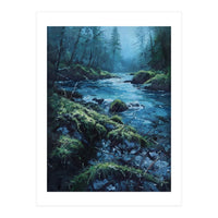 The Cerulean Current: A Whispering Flow Through the Moss (Print Only)