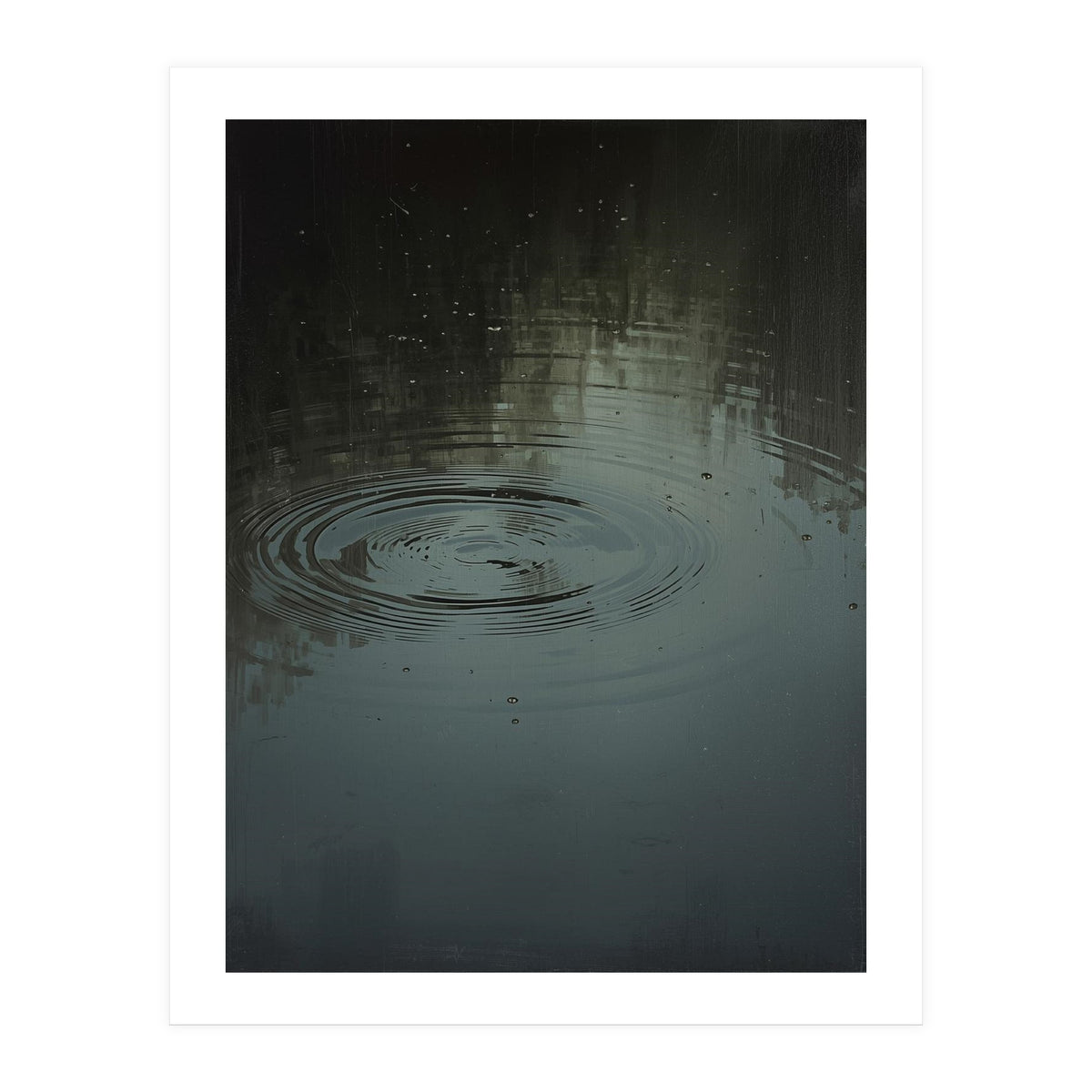 Moody Rain Puddle Ripples Oil Painting (Print Only)