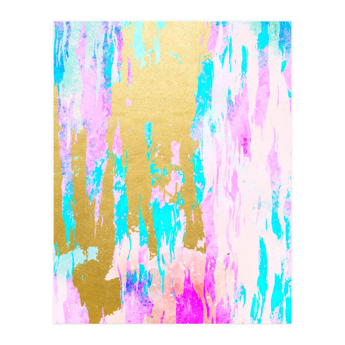 Meraki, Abstract Gold Painting, Colorful Graphic Design, Golden Pink Blue Eclectic Luxe Illustration (Print Only)