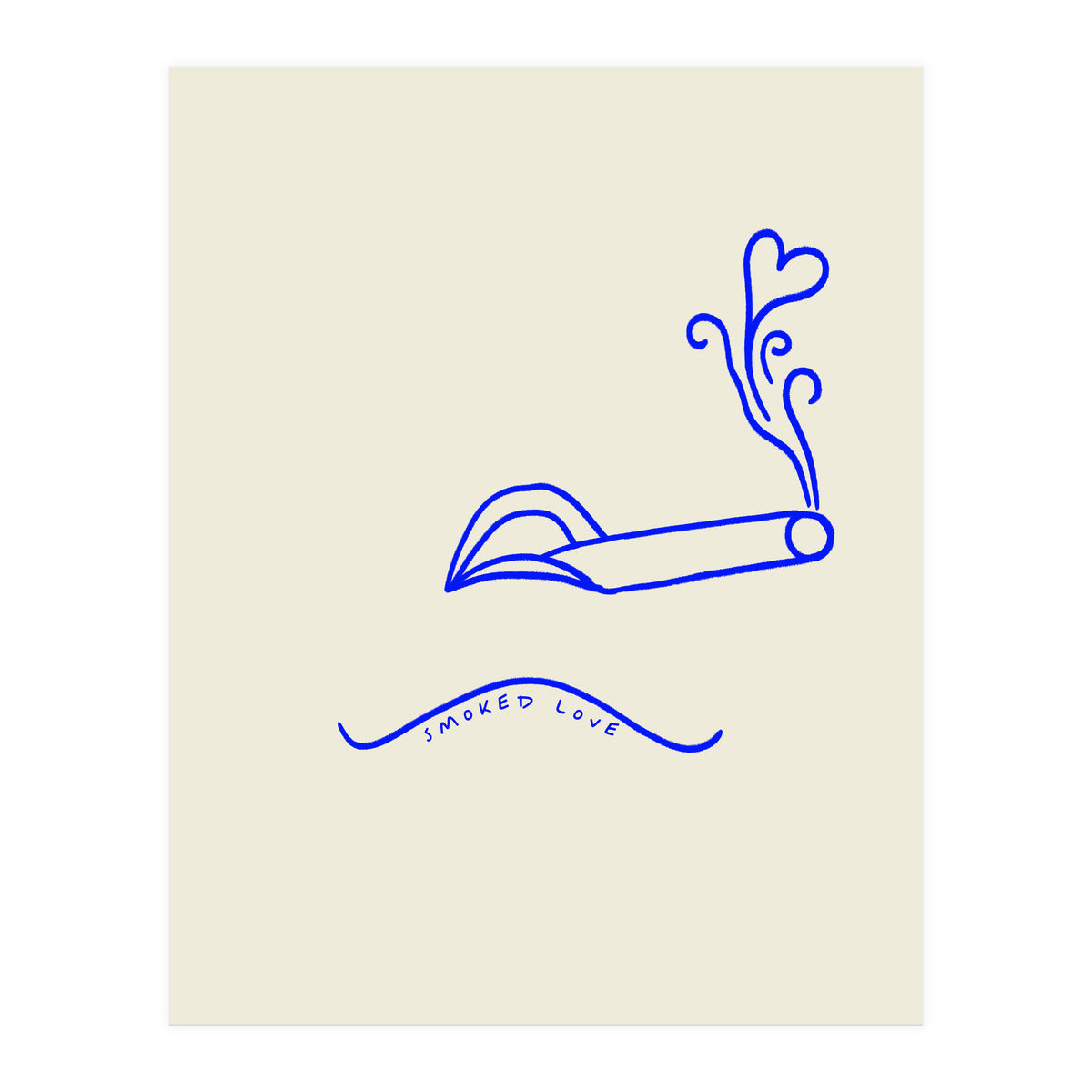 Smoked Love, Line Art Drawing Sketch, Minimalism Doodle Woman Cigarette Cigar Smoke, Eclectic Bohemian Framed (Print Only)