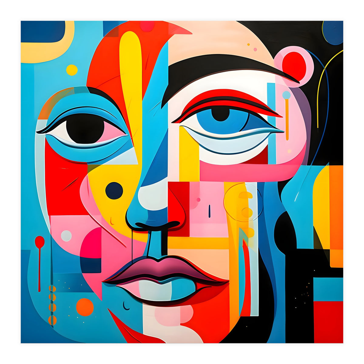 CUBIST HARMONY,  face, the essence of Cubist inspiration in a fragmented vibrant spectrum. (Print Only)