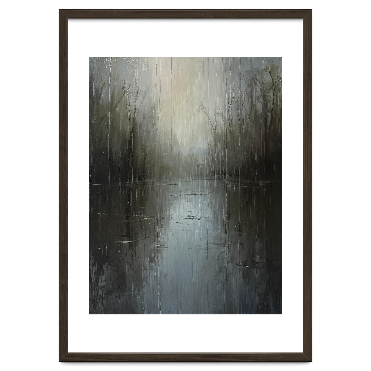 Ethereal Rainy Lake Forest Oil Painting