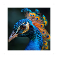 Peacock Bird Portrait Detailed Feathers Vibrant Colors (Print Only)