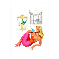Pinup Girl With Two Birds (Print Only)