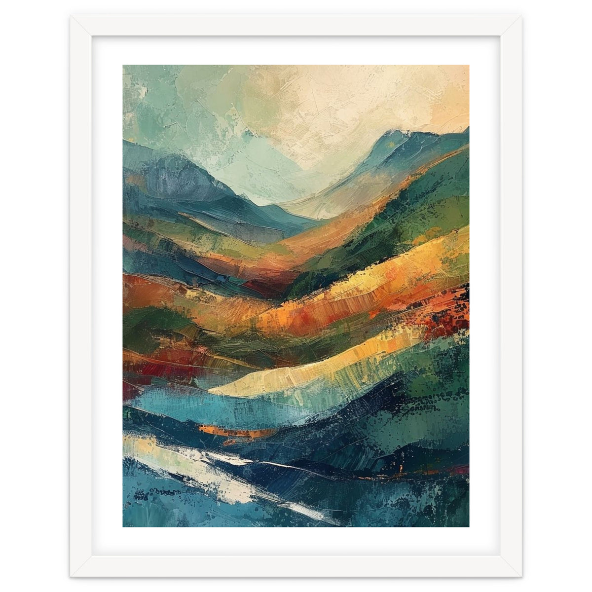Textured Impasto Mountain Valley Landscape