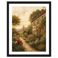 Idyllic Sunlit Cottage Garden Oil Painting