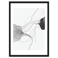 Abstract Black And White Flowing Lines And Shapes On White Background