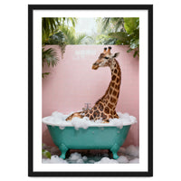 Giraffe in Bathtub, Whimsical Bathroom Art