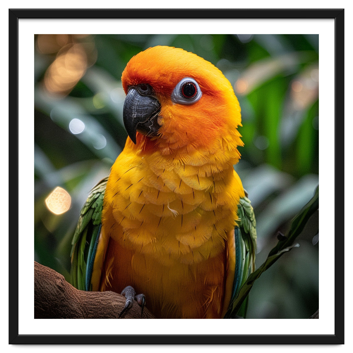 Sun Conure Parrot Colorful Bird Perched On Branch