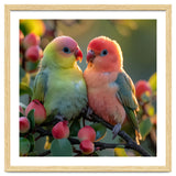 Lovebirds Couple Sitting On A Branch With Berries thumbnail