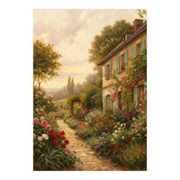Idyllic Sunlit Cottage Garden Oil Painting (Print Only)