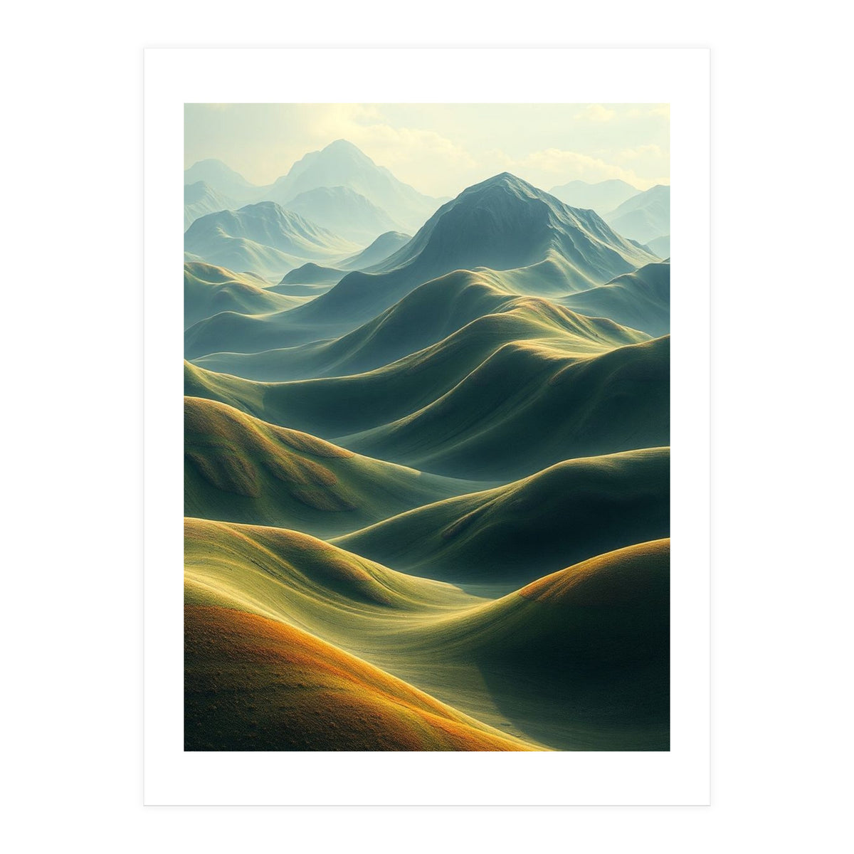 Ethereal Green Mountain Ridges Art (Print Only)
