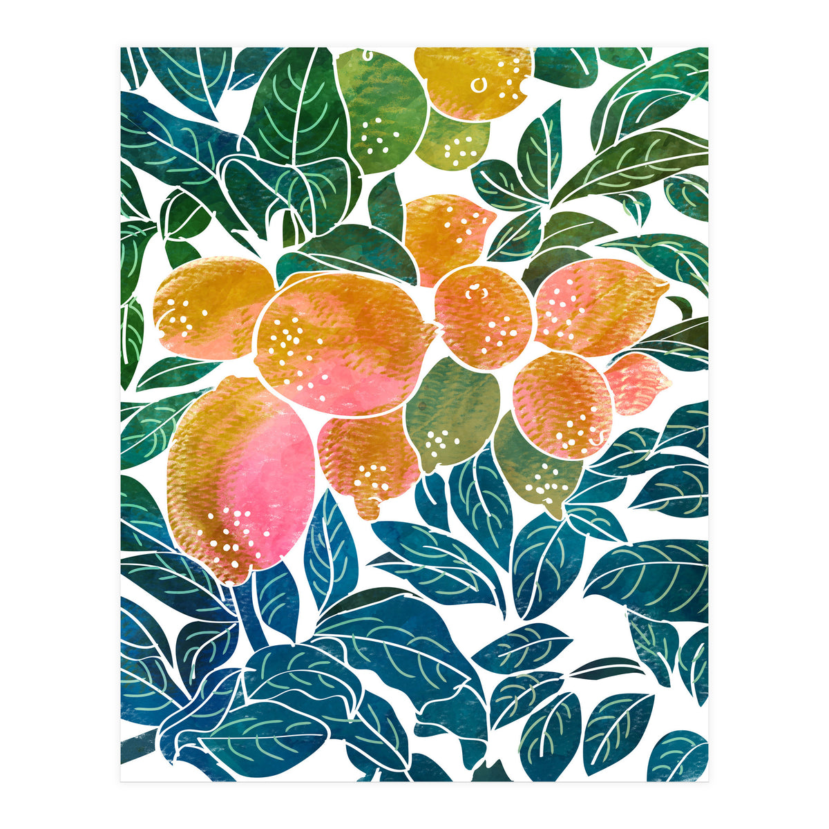 Lemons | Watercolor Modern Boho Botanical Painting | Pastel Summer Jungle Garden Juicy Fresh (Print Only)