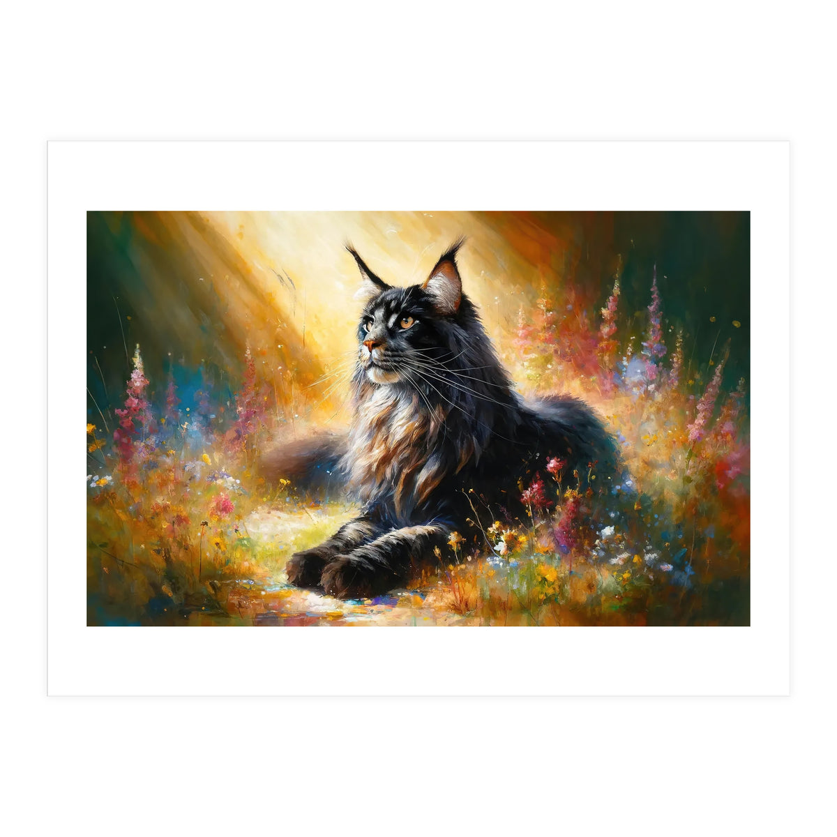 Majestic Lynx In Blooming Meadow (Print Only)