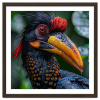 Close Up Of Helmeted Hornbill Bird In Rain