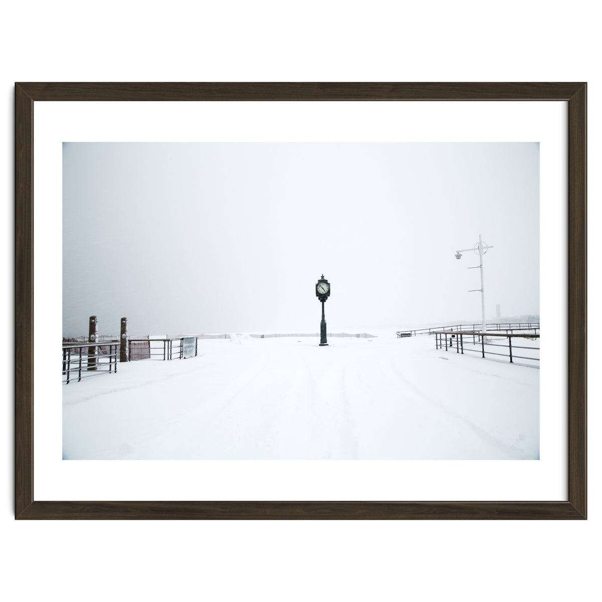 A clock tower in the snow beach