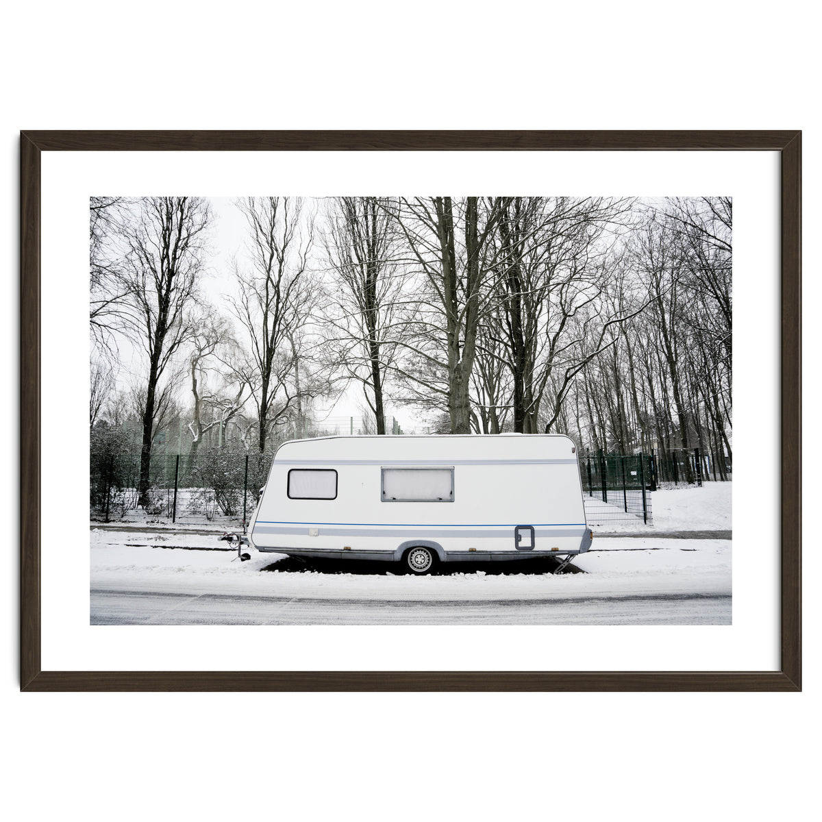 Travel Trailer in the snow road