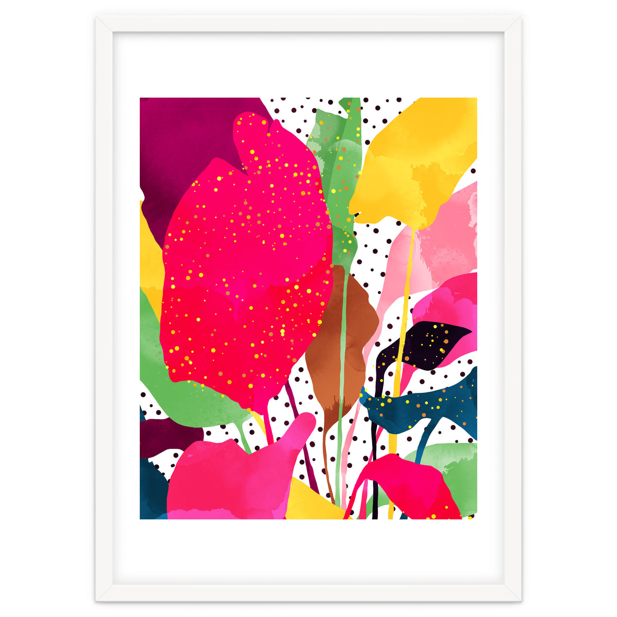 Modern Botanical, Nature Plants Tropical Jungle Garden, Eclectic Pop Of Color Glitter Gold Bohemian Graphic