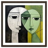 DYNAMIC FUSION, Two abstract heads converge - vibrant green tones intertwine with cool grey hues, a dance of contrast and connection. thumbnail