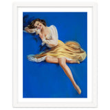 Pinup Girl Posing In Studio Over The Blue Background thumbnail