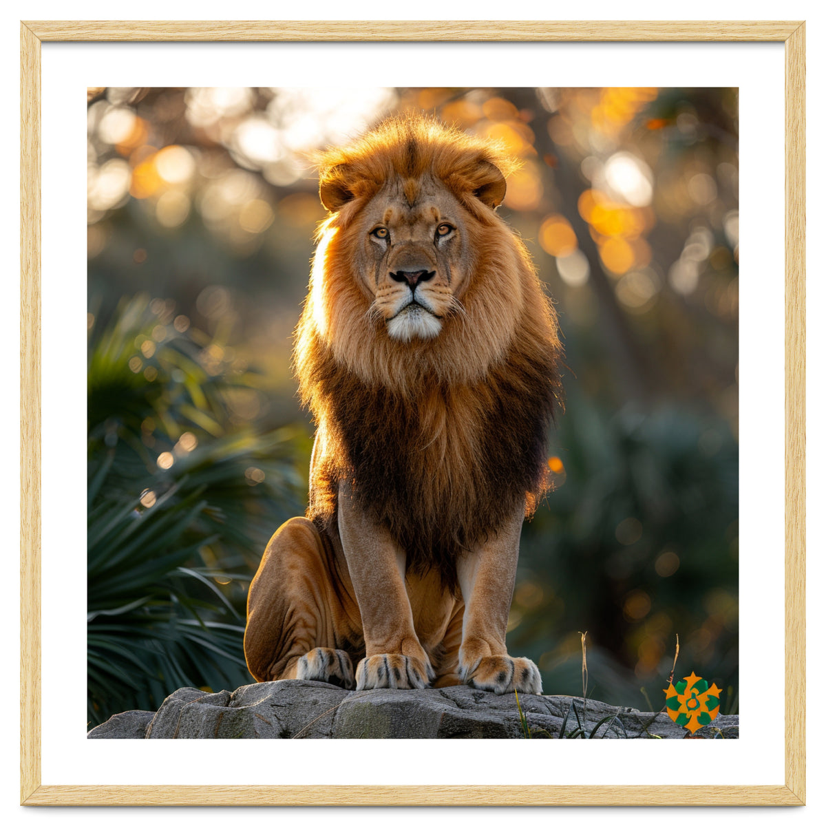 Majestic Lion Sitting On A Rock At Sunset
