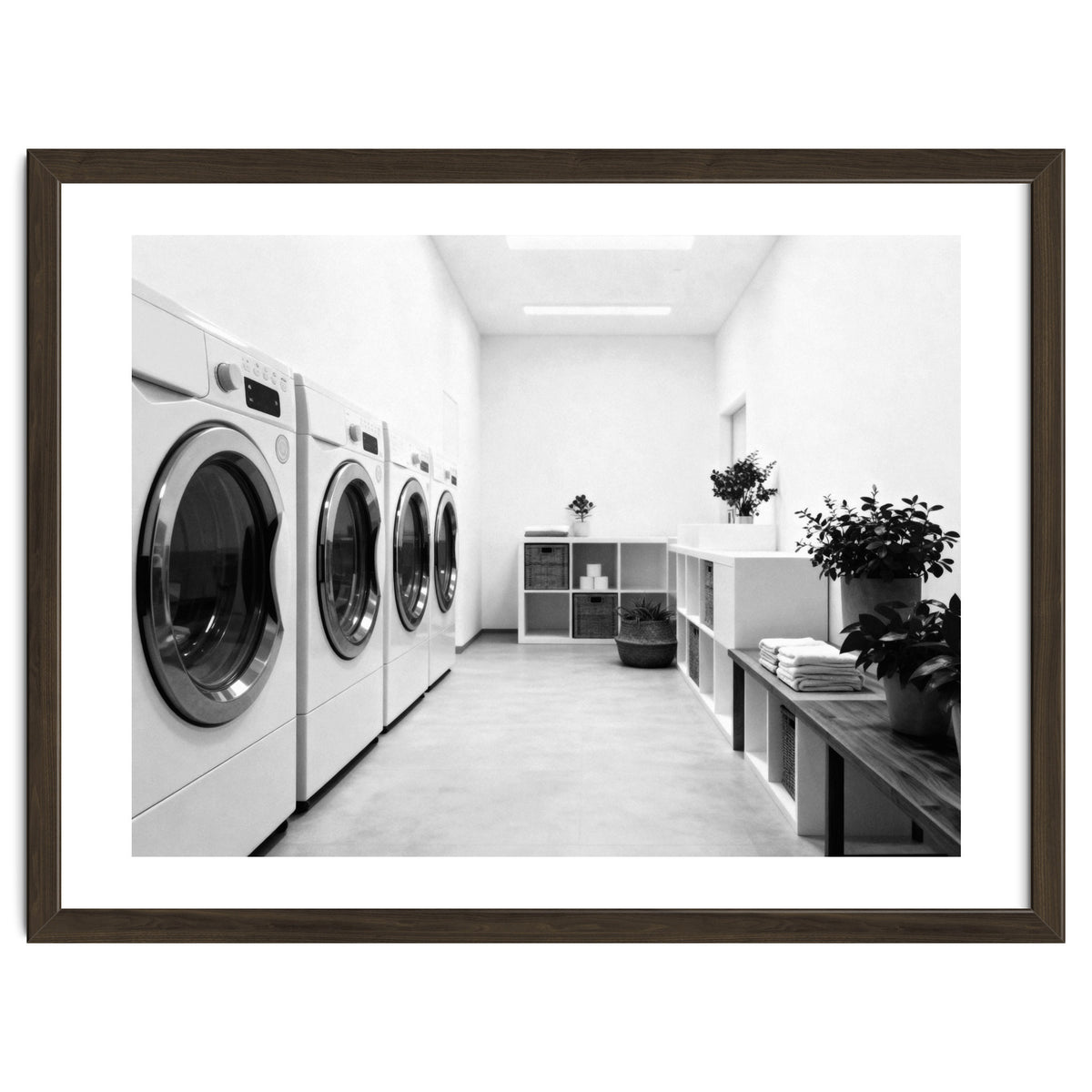 Minimalist Black and White Laundry Room Art, Washing Machine Photography