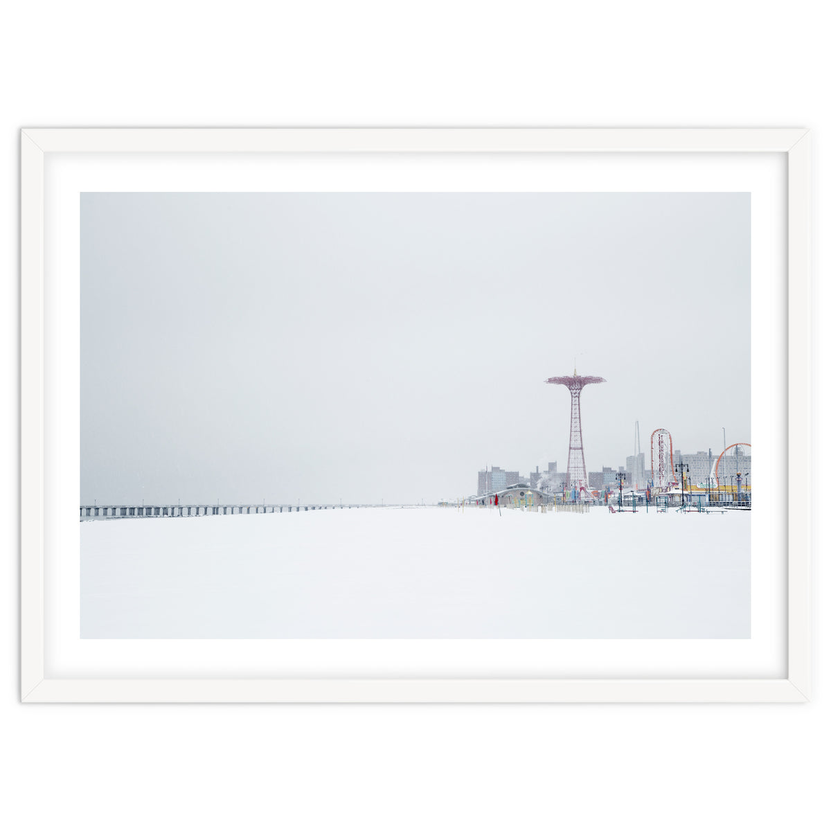 Amusement park in the winter seascape