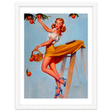Pinup Sexy Woman Picking Oranges On A Tree Branch thumbnail
