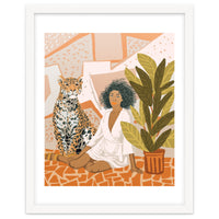 House Guest | Modern Bohemian Black Woman | Urban Jungle Decor | Wild Cat Leopard Pet | Plant Lady