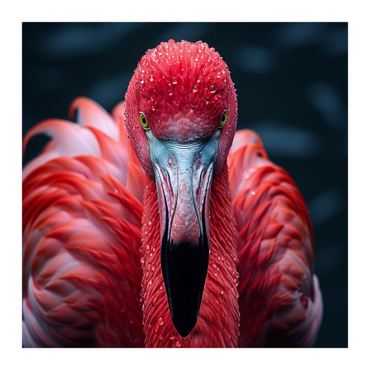 Close Up Flamingo Face With Water Droplets (Print Only)