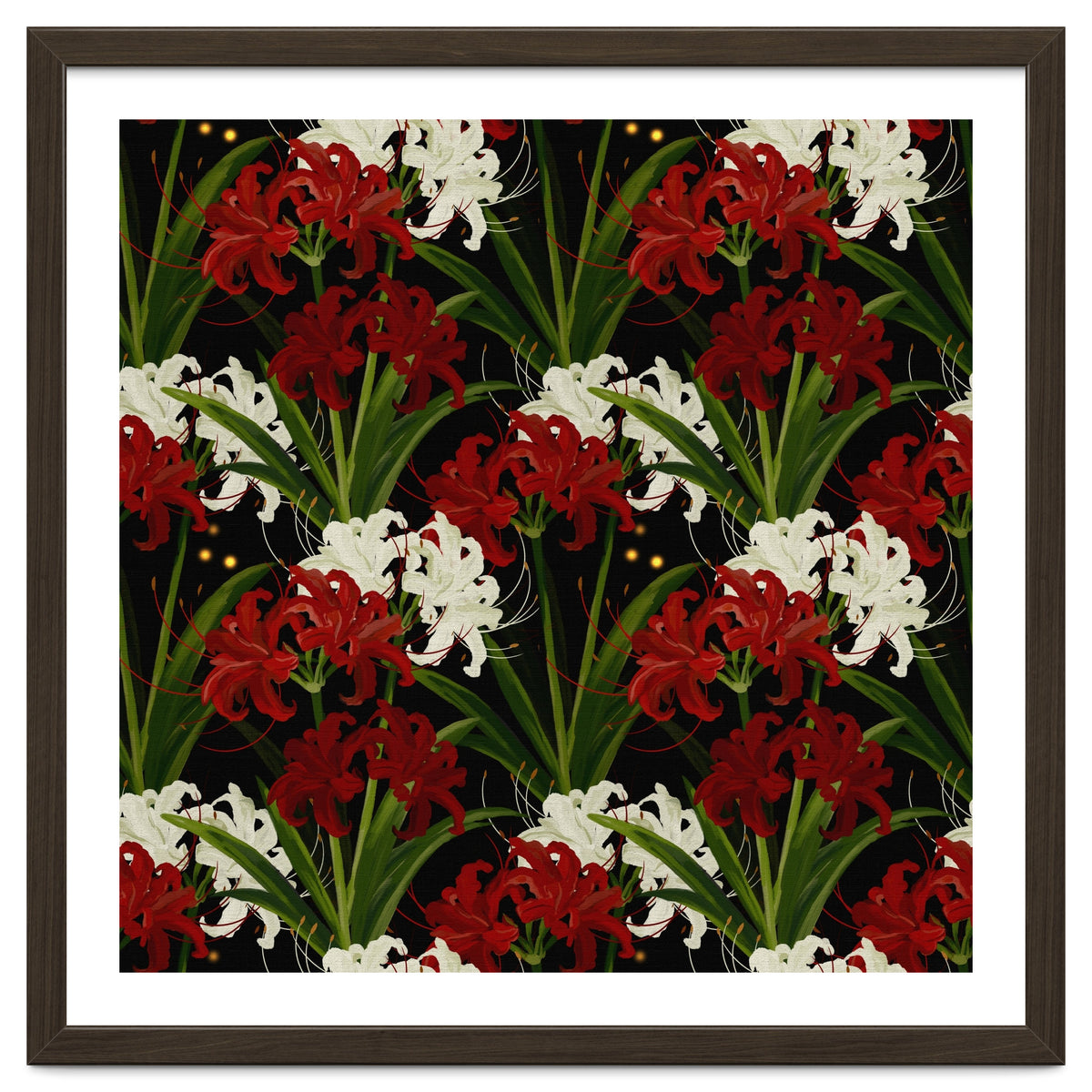 Red and White Spider Lily Flower Print Elegant Botanical Japanese Inspired Floral Artwork