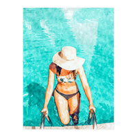 Pool Fashion | Modern Bohemian Woman Swim Watercolor Painting | Contemporary Travel (Print Only)