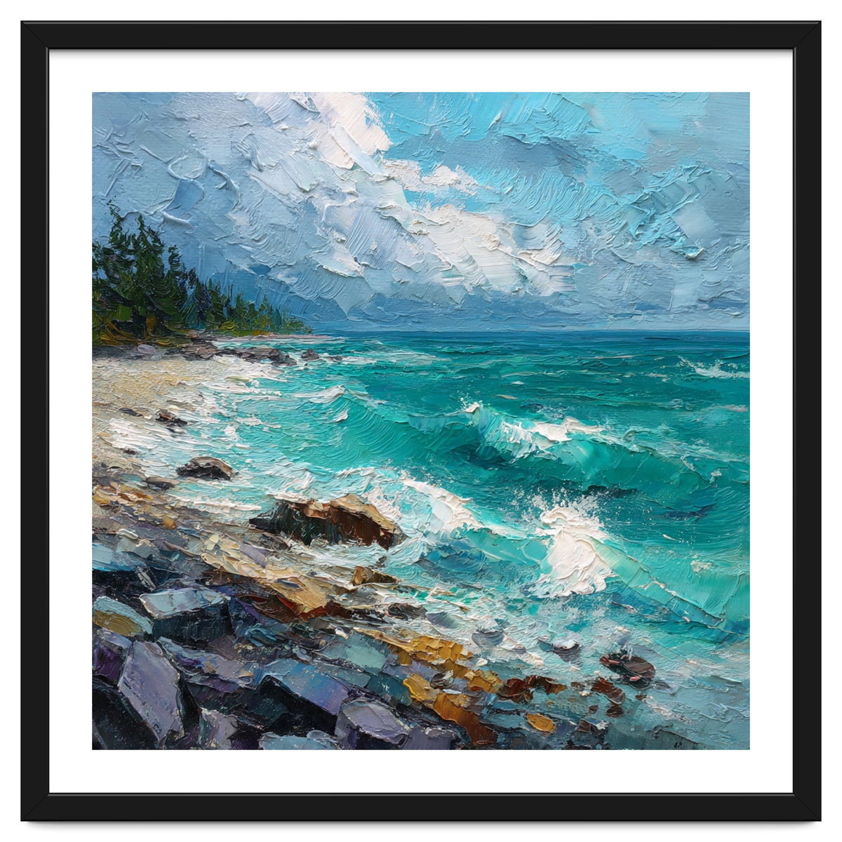 Coastal Turquoise Shoreline with Crashing Ocean Waves