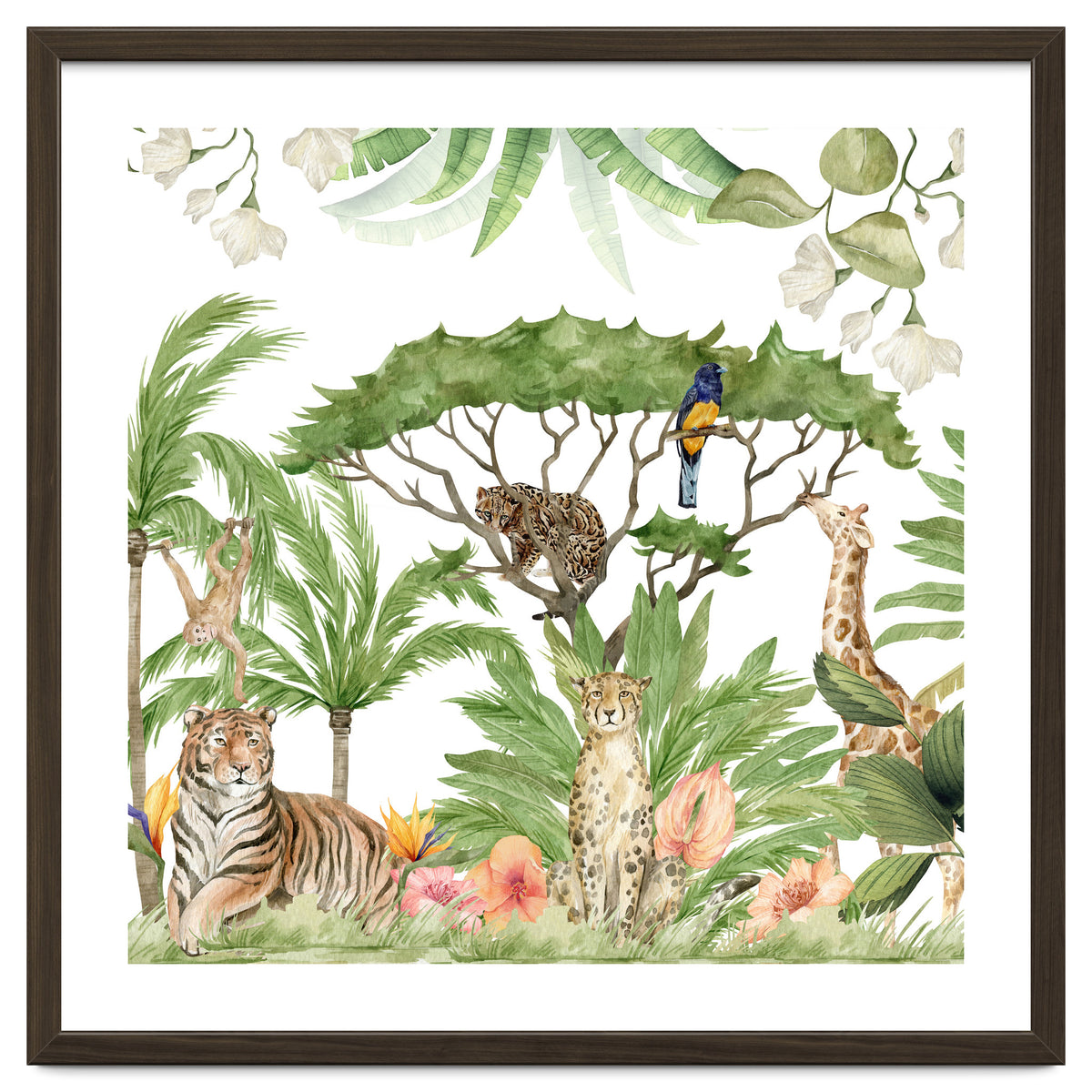 Watercolor Animals Savannah Landscape