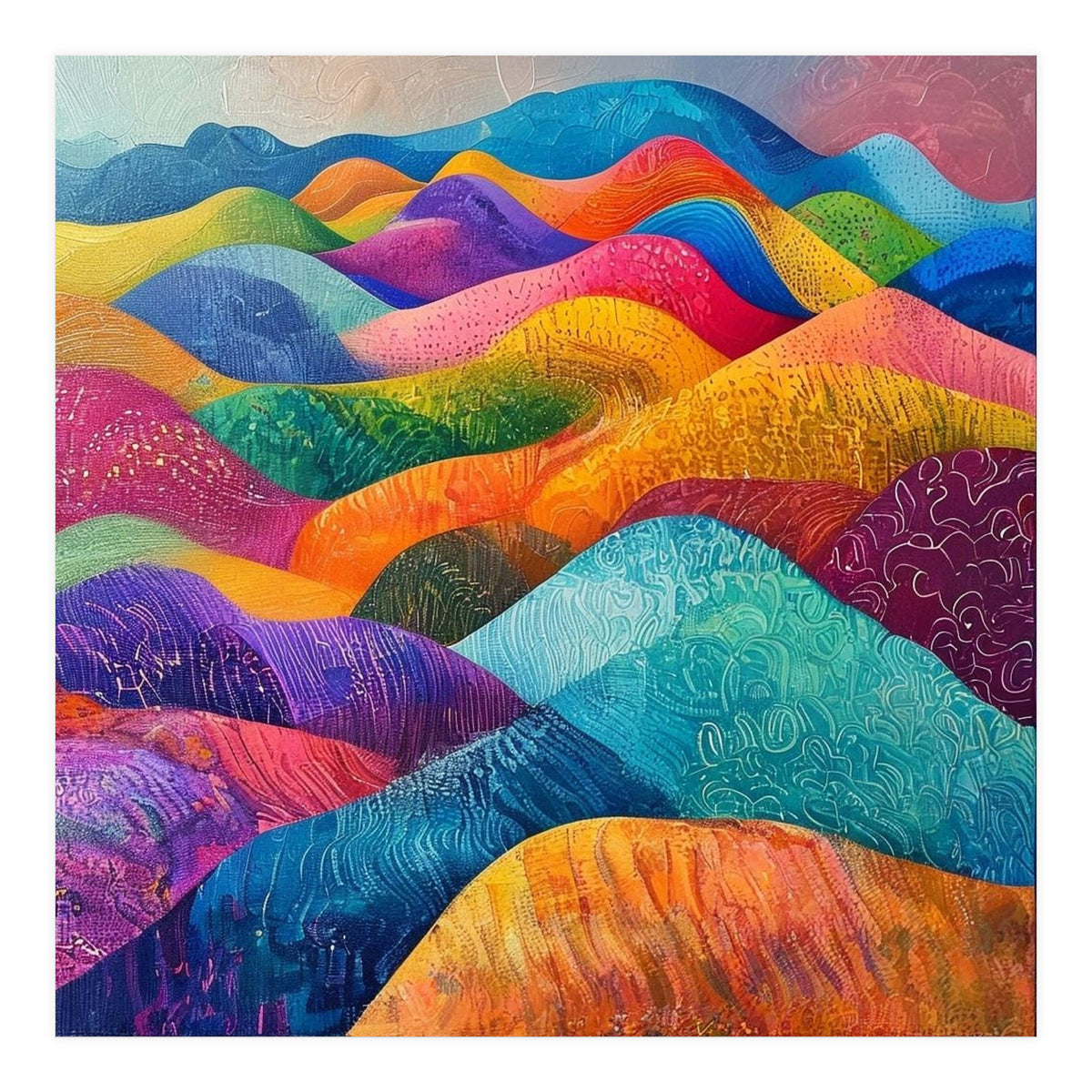 Vibrant Rainbow Rolling Hills Landscape (Print Only)