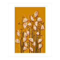 Linocut Flower Meadow Mustard Yellow (Print Only)