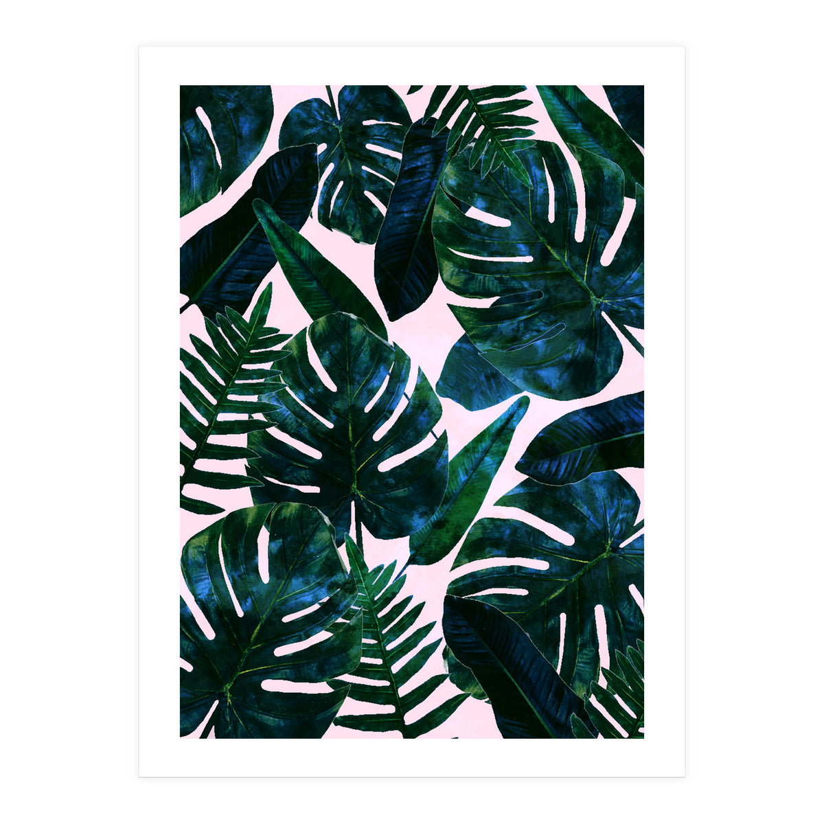 Tropical Nature Monstera Watercolor Painting, Botanical Jungle Dark Palm Illustration (Print Only)