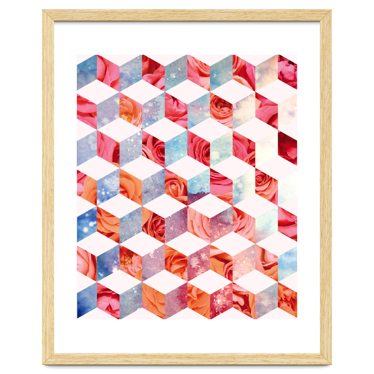 Eve's Sweet Garden of Roses, Geometrical Eclectic Shapes Digital Collage, Surrealism Floral illusion