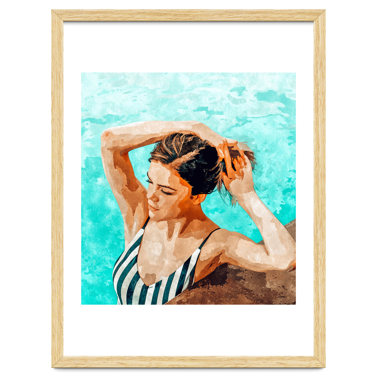 Simulacrum | Modern Bohemian Woman Swim | Summer Swimming Pool Fashion Watercolor Painting