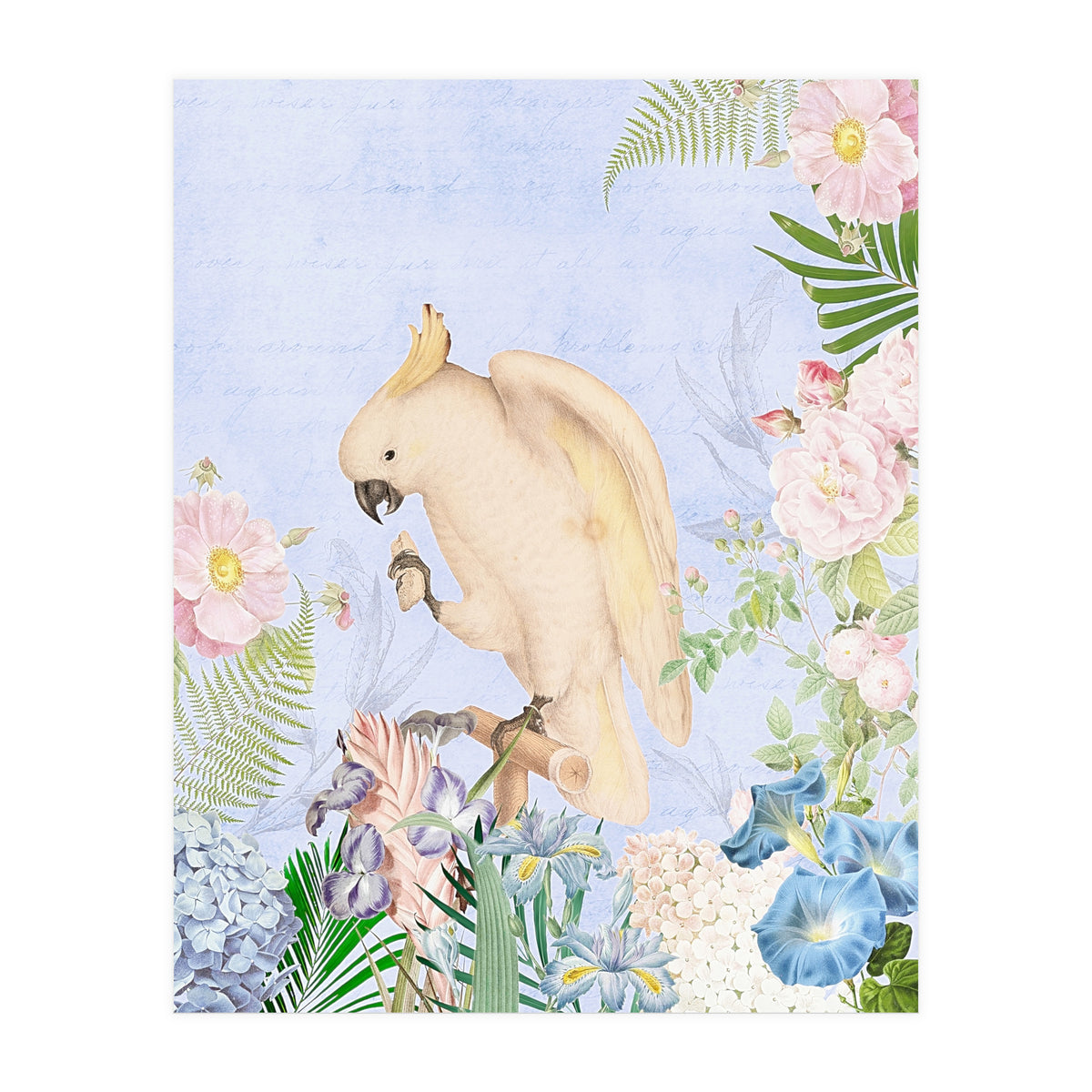 White Cockatoo In Flower Jungle  (Print Only)