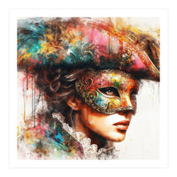 Watercolor Carnival Venetian Mask Woman (Print Only)