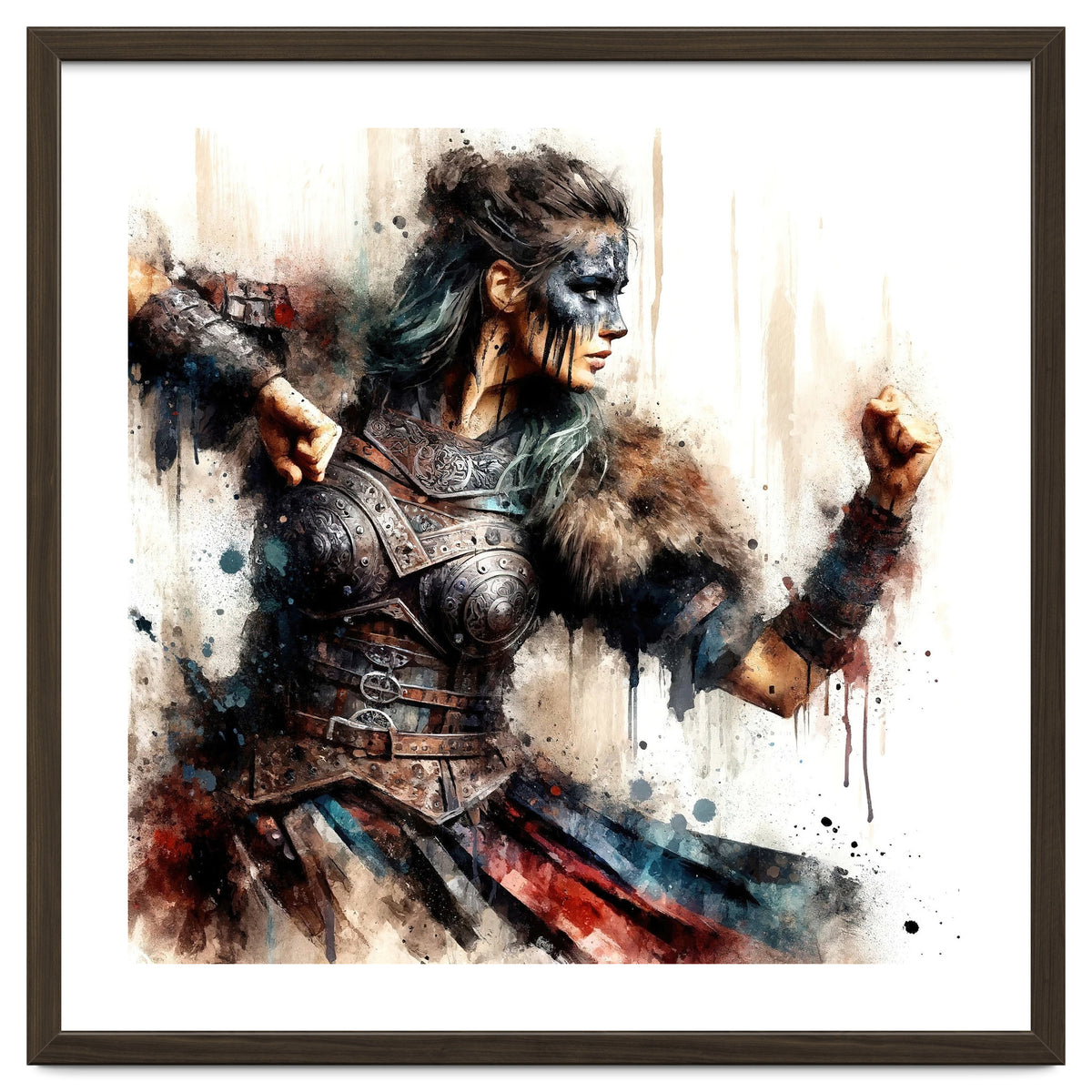 Viking Warrior Woman Watercolor Portrait