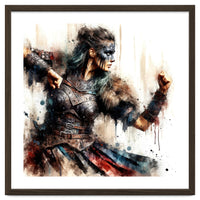 Viking Warrior Woman Watercolor Portrait