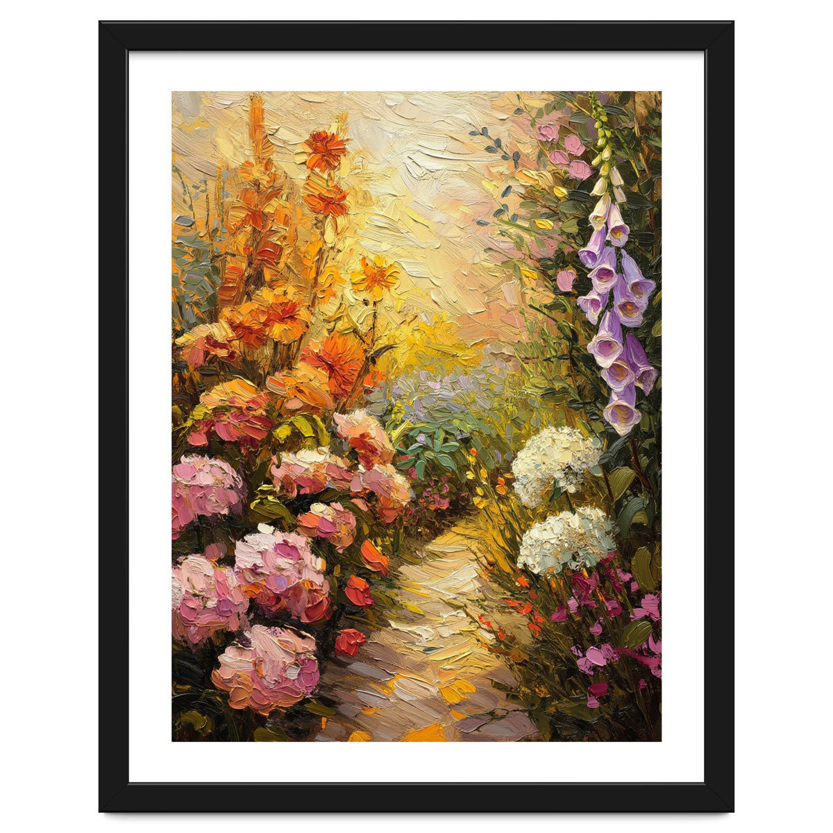 Golden Hour Summer Garden Path Oil Painting
