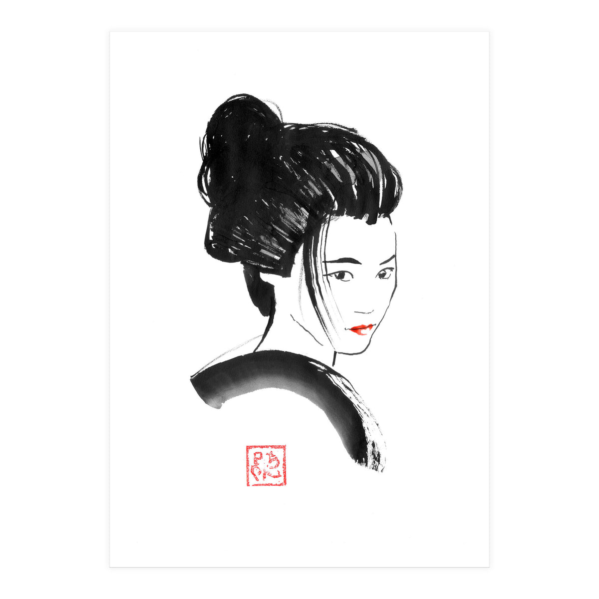 Geisha Face Red Lips (Print Only)