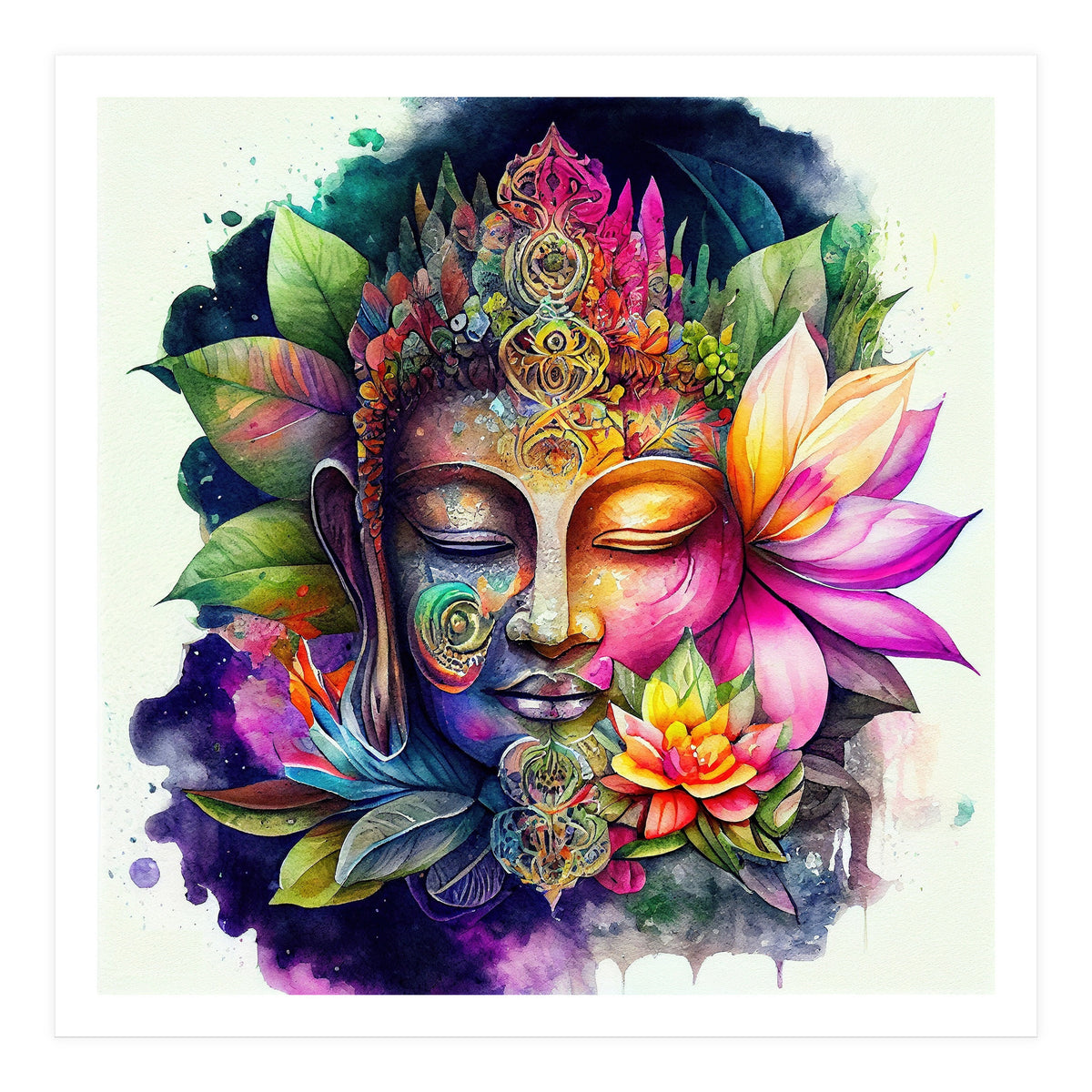 Floral Awakening Buddha (Print Only)
