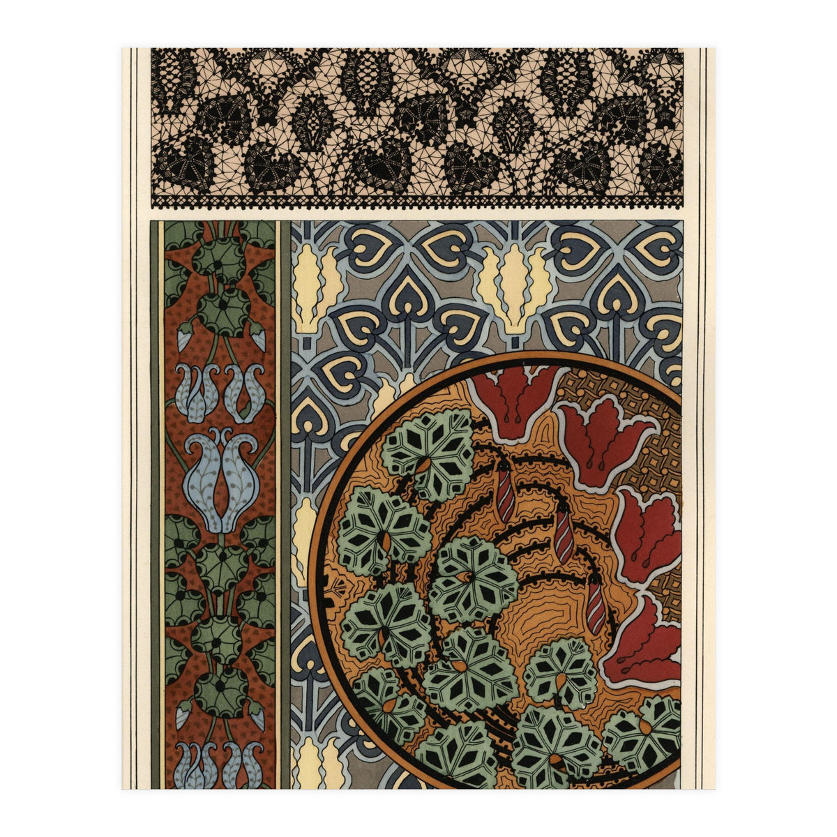 Cyclamen persicum motif in patterns for lace, wallpaper and fabric. (Print Only)