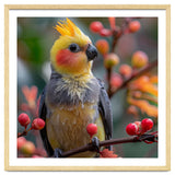 Cockatiel Bird Sitting On A Branch With Berries thumbnail