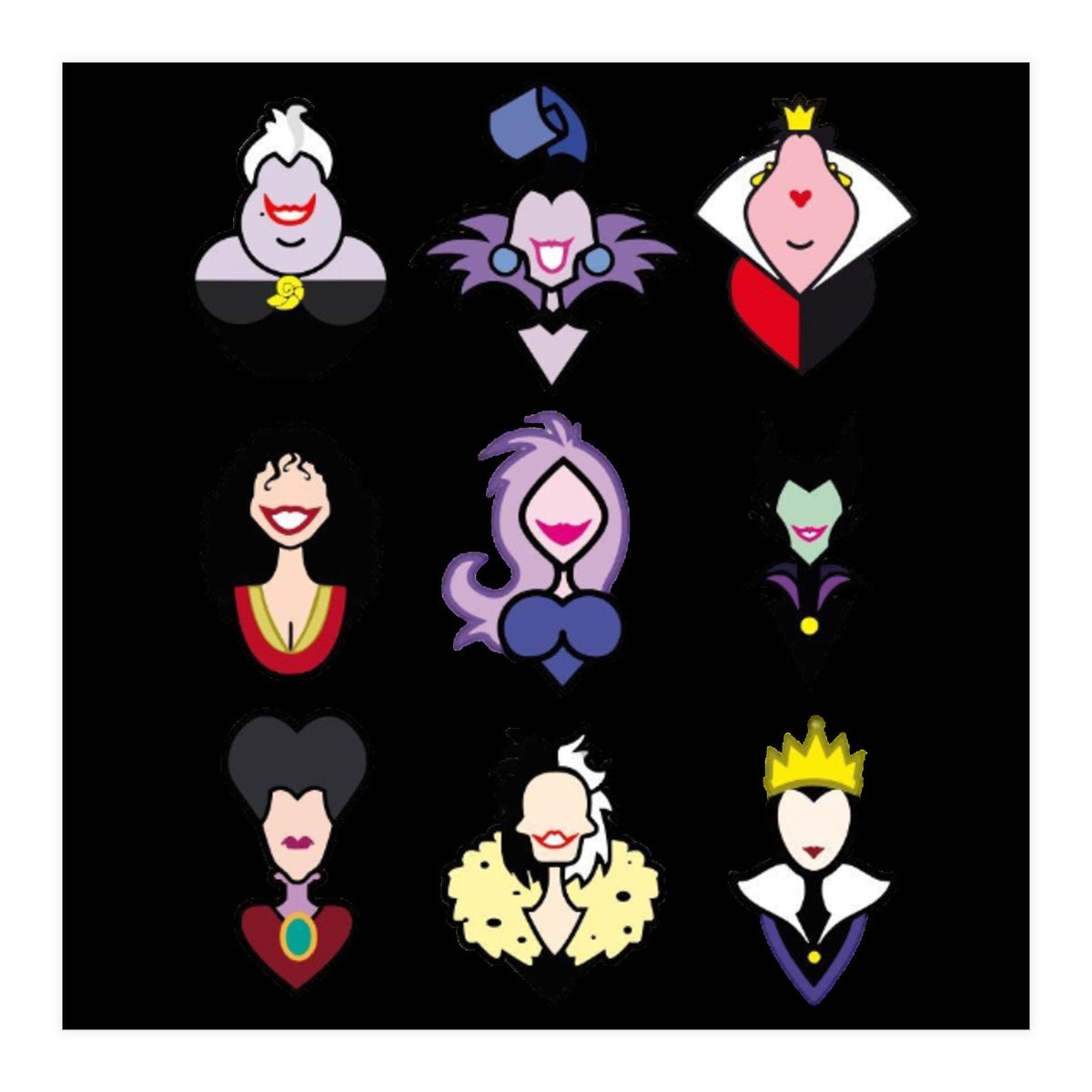 Disney Villains Cartoon Minimalist Faces (Print Only)