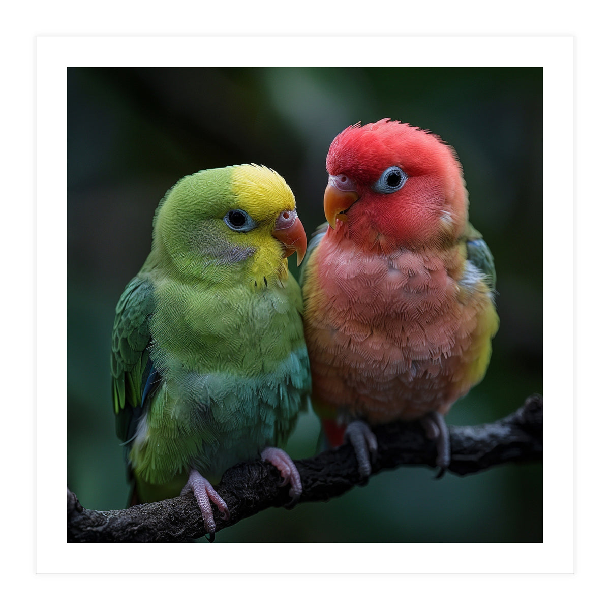 Two Lovebirds Sitting Together On A Branch (Print Only)